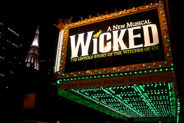 Wicked Broadway show in New York with performers on stage